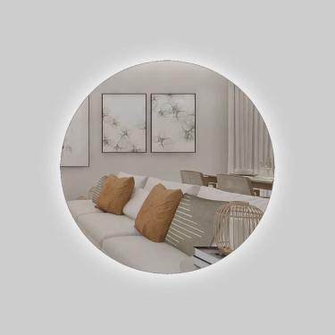Imagem de Espelho Redondo Decorativo com Led Branco 50cm para Sala Banheiro Quarto