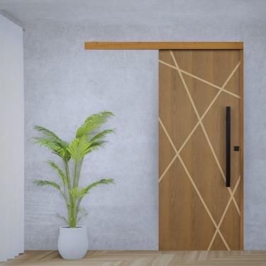 Imagem de Porta de Correr Padrão Imbuia Agatha Trilho Embutir Puxador Tubolar 800 Mm 92 X 210 Esquerdo