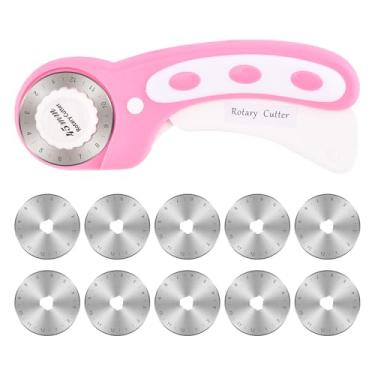 Imagem de Cortador rotativo de 45 mm para tecido com 10 peças de lâminas, cortador rotativo para costura de artesanato acolchoado (rosa)