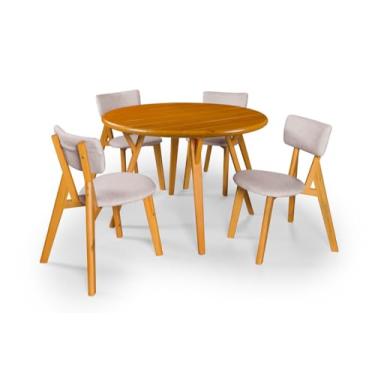 Imagem de Conjunto Sala de Jantar 4 Cadeiras Liz em Madeira Revestida em Linho (Champagne)