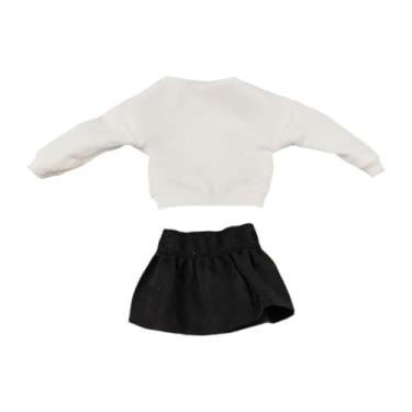 Imagem de Almencla 1/12 Pullover de manga longa e fantasia de saia Moda Drop ombro para figuras de ação de 6 polegadas BJD Acessórios de roupas de boneca , Top Branco