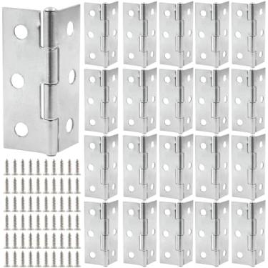 Imagem de Luomorgo Pacote com 20 mini dobradiças de 5 cm, dobradiças para armário de aço inoxidável, dobradiças de porta dobráveis pequenas para caixa de madeira, artesanato (prata)