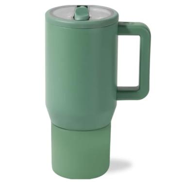 Imagem de KBOTTLE Copo moderno de 590 ml com alça e canudo simples - Porta-copos de carro, garrafa de água resistente a vazamentos - aço inoxidável isolado reutilizável e base de borracha - presentes para