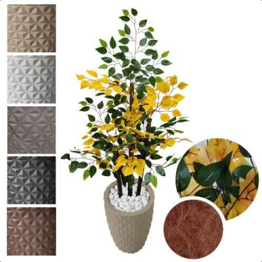 Imagem de Figueira Artificial Ficus Verde Amarelo Vaso Alto Decoração - Flor de 