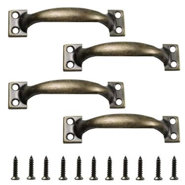 Imagem de AUXBC Puxadores de porta de celeiro vintage de 10 cm, puxadores de armário utilitários de metal bronze antigo, puxadores de gaveta rosqueados, puxadores rústicos para cozinha, móveis e uso ao ar livre