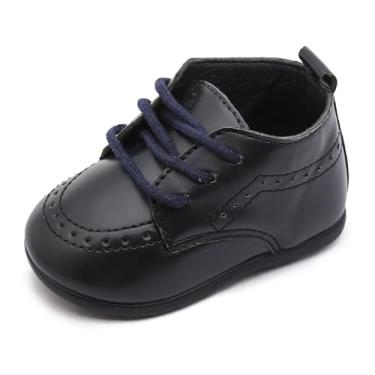 Imagem de Greceen Mocassins de Couro para Bebês Meninos Meninas Conforto Oxford Vestido de Casamento Primeiro Andador Sapatos de Berço, B/azul escuro, 12-18 Months Toddler