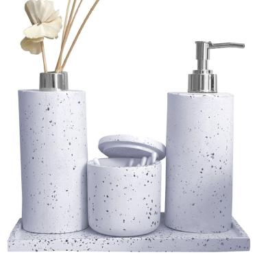 Imagem de Kit Banheiro Lavabo Acessórios Para Banheiro Aromatizador Saboneteira Vaso e Base Em Cimento e Mármore Com Granilite