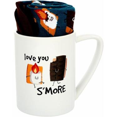 Imagem de Pavilion - Love You S'more - Teal & Brown Novidade Campfire Bonfire Crew Socks & Caneca de 510 g Presente de Relacionamento de Longa Distância Presente Namorada Esposa Presente