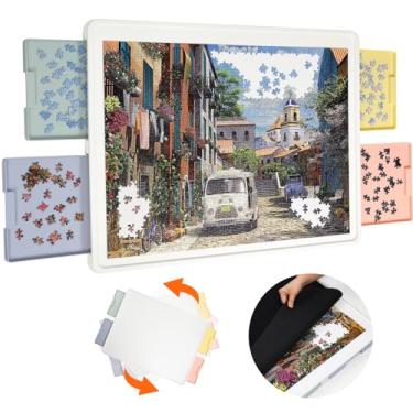 Imagem de Playboda 1500 peças de tabuleiro giratório de plástico com gavetas e capa, mesa de quebra-cabeça portátil de 89 cm x 68 cm para adultos, quadros de quebra-cabeça giratórios Lazy Susan, multicolorido