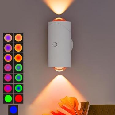 Imagem de NINE SQUARE EGOU Arandela de parede LED sem fio com mudança de cor, luz de sensor de movimento interna, arandelas de parede operadas por bateria recarregável de 1500 mAh para quarto cabeceira corredor