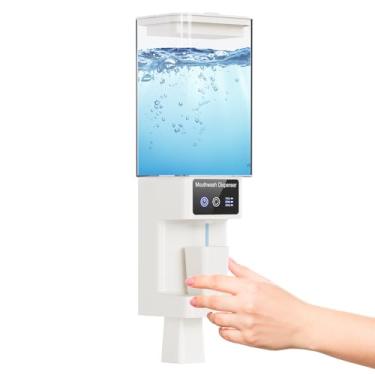 Imagem de Dispensador automático de enxaguante bucal – 700 ml, sem toque, montagem na parede ou bancada, 3 configurações de distribuição, copos magnéticos, recarregável por USB para uso no banheiro