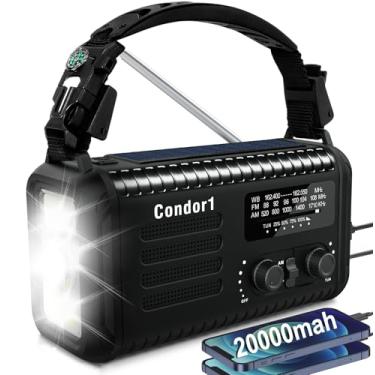 Imagem de Rádio de emergência – rádio meteorológico de 20000 mAh com NOAA/AM/FM, rádio de manivela solar com carregador USB/solar/manivela, alimentado por bateria, alarme SOS, lâmpada de leitura e lanterna para