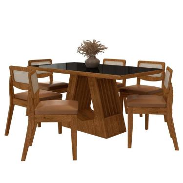 Imagem de Mesa Santiago Com 6 Cadeiras Sextavada Fre/pret/corino Caramelo - M.a