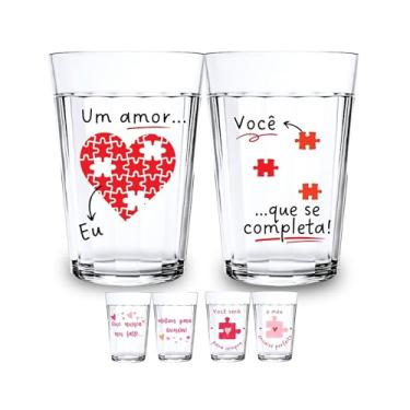 Imagem de Kit 2 Copos Americanos de Vidro 190ml, Tema Dia dos Namorados, Personalizados com Frases de Amor, Acabamento em Verniz
