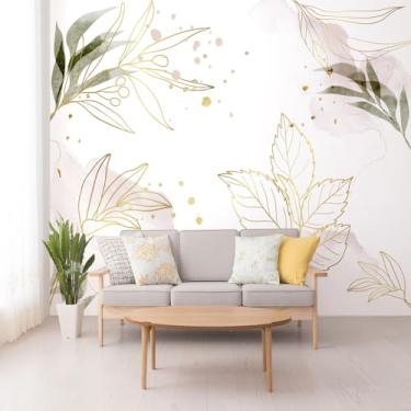 Imagem de Papel de Parede Folhagem Plantas Dourado e Verde 9m²