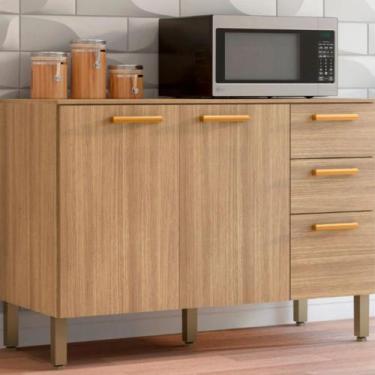 Imagem de Balcão com Tampo 3 Portas 2 Gavetas 120cm em MDP Urbane Kits Paraná - 