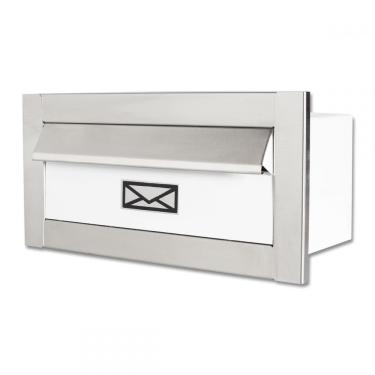 Imagem de Caixa De Correio Carta Frente Em Inox Escovada Com Tarja Branca