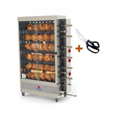 Imagem de Assador De Frango Gás 6 Espetos Infra Pr-631 Progás + Tesoura Multifuncional Tramontina Bivolt