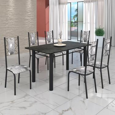 Imagem de Conjunto Sala De Jantar Mesa Tubo 140x75cm Tampo Pedra Ardósia C-6 Cadeiras Paraopeba- Preto Fosco