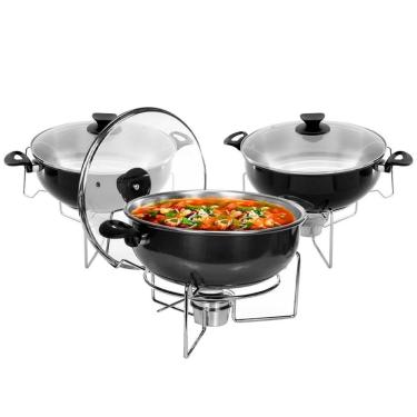 Imagem de Kit 3 Rechaud Preto A álcool Com Tampa De Vidro 6,5l