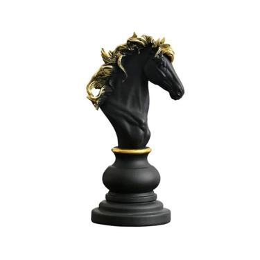 Imagem de Decoração Peças De Xadrez Preto Cavalo Escultura Grande Estátua 25cm