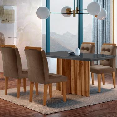Imagem de Sala De Jantar Mesa Olímpia 120cm Mdf Vidro Canto Reto Com 4 Cadeiras Marrom, Grafite E Imbuia