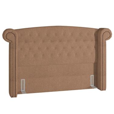 Imagem de Cabeceira Para Cama Box Casal Sofia Bouclê Casal 140cm Estofado Com Botonê E Tachinhas Bege Lyam Decor