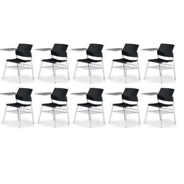 Imagem de Kit 10 Carteiras Escolar Cadeira Com Prancheta E Suporte Para Livros Movie Preto