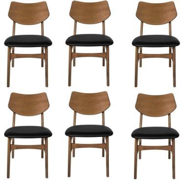 Imagem de Kit Com 6 Cadeiras Madeira Maciça E Pvc Edna Nogueira-preto