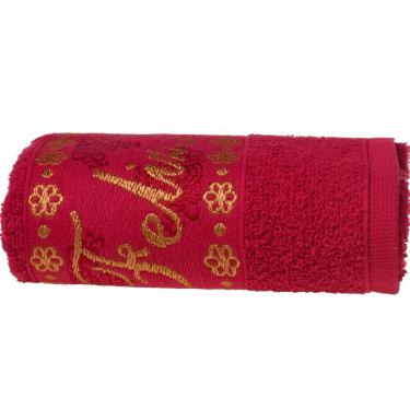 Imagem de Kit 2 Toalha De Rosto Feliz Natal Bordada Jacquard 45x68 Vermelho