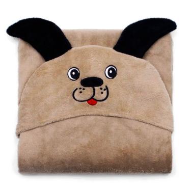 Imagem de Manta Com Capuz Buettner Microfibra Infantil Super Dog 90cmx90cm Bege Escuro