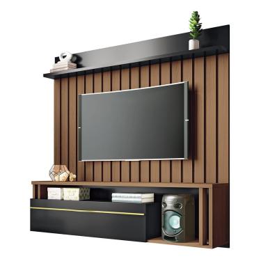 Imagem de Home Suspenso Self 1.6 Ripado Preto-castanho Para Tv Até 55? - Hb Móveis Preto-castanho