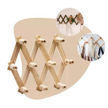 Imagem de Cabideiro Sanfonado de Madeira 10 Pinos Retratil e Ajustavel Multifuncional Parede Porta