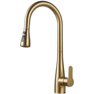 Imagem de Torneira de Cozinha Gourmet Extensível Misturador Monocomando Move Dourada Escovada