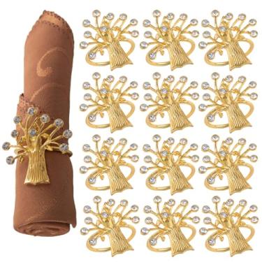 Imagem de HICOHAND Conjunto de anéis de guardanapo de árvore de strass dourado, 12 peças de porta-fivelas em forma de árvore brilhante para decoração de mesa para jantar em família, casamento, reuniões