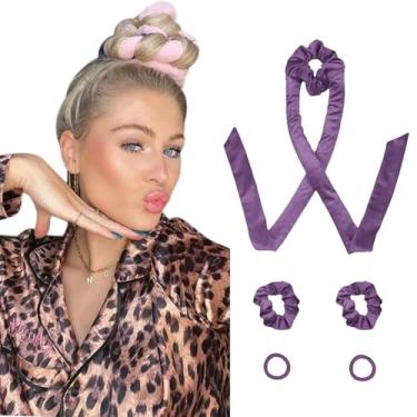 Imagem de DIKOORI Modeladores De Cabelo Sem Calor, Faixa Veludo Para Ondulação, Dormir, Conjunto Com Scrunchies - Rolos Cachos, Escova Noturna, Look Dormir Por Muito Tempo Violeta