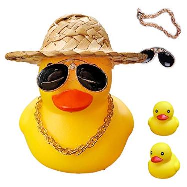 Imagem de ACEDOAMARE Sino De Bicicleta Pato, Acessórios Fofos Borracha Amarela Para Com Luz Led, Hélice Capacete, Buzinas Aperto Ciclismo, Motocicleta, Guidão (Chapéu Palha)