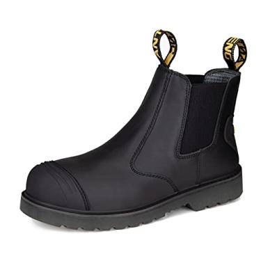 Imagem de ANTENG Botas De Trabalho Masculinas, Calçados Couro Integral Com Biqueira Aço, Antiderrapantes, Sola Borracha, Segurança, Respiráveis, Repelentes À Água, Secagem Rápida (At601-2, Preto, 12)