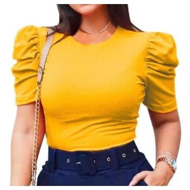 Imagem de Blusa feminina manga princesa curta canelada com elastano fashion - fi
