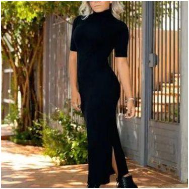 Imagem de Vestido manga curta longo feminino gola alta moda - Filó Modas, M, Bor