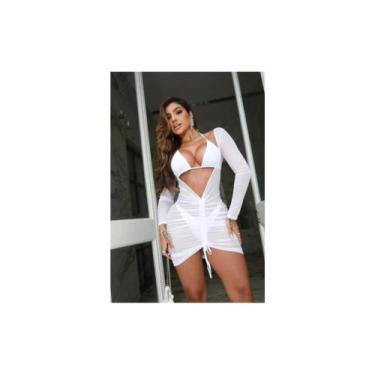 Imagem de Saida praia tule vestido moda praia com Puxador para Franzir e Ajustar