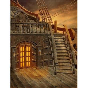 Imagem de CORFOTO 2 x 3 metros fundo do deck do navio pirata vintage veleiro fotografia fundo náutico barco de batalha de madeira cruzeiro meninos crianças festa de aniversário halloween decorações pirata adereços para cabine de fotos