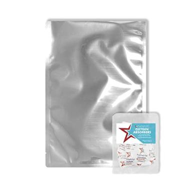 Imagem de PackFreshUSA: Sacos herméticos de Mylar de 20 cm x 30 cm - Absorvedores de oxigênio de alta capacidade de 300 cc - Armazenamento de alimentos a longo prazo - Espessura padrão genuína - Selável a calor