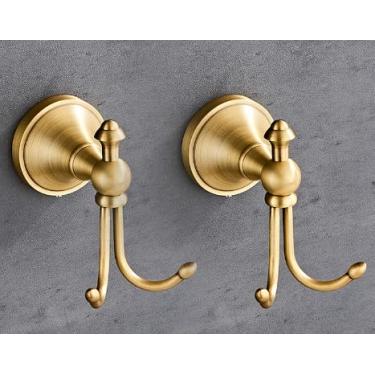 Imagem de LSWYYP Pacote com 2 ganchos vintage de latão antigo, ganchos de toalha curvados em forma de chifre de latão antigo, cabides de roupão para roupas vintage, acessórios de banheiro, bronze