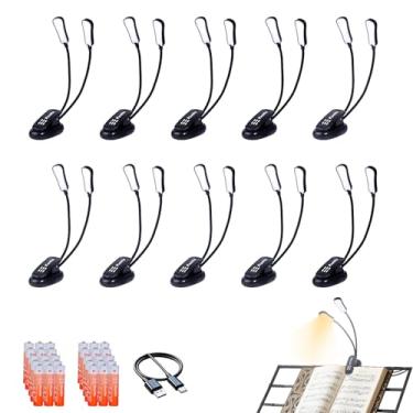 Imagem de KunHe Pacote com 10 lâmpadas de música, clipe de leitura, fonte de alimentação de bateria USB-C e AAA (incluída), três temperaturas de cor, adequada para usuários de banda entusiastas de leitura