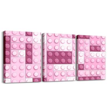 Imagem de Feelyou Pôster de tela de brinquedo colorido para adolescente, decoração de blocos de construção, pintura de parede 30,5 x 40,6 cm, 3 peças, imagem geométrica rosa, arte de parede, jogos fofos para