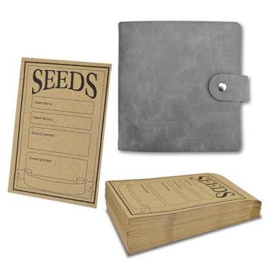 Imagem de Huakaile Pasta organizadora de sementes de poliuretano preta de 12,7 cm com 50 bolsos e envelope, mangas organizadoras de armazenamento de sementes de 8 cm x 12 cm, modelo de coleta autovedante para