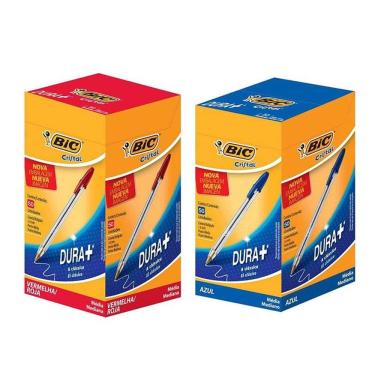 Imagem de Kit Caixa de Caneta Esferográfica Cristal 1.0mm 100 Unidades Azul e Vermelho - Bic