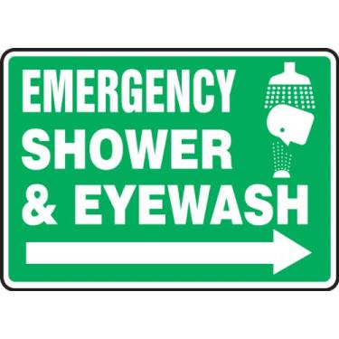 Imagem de Accuform MFSD552VP Placa de segurança de plástico, "Chuveiro de emergência e colírio (seta direita)" com gráfico, 25,4 cm de comprimento x 35,5 cm de largura x 0,1 cm de espessura, branco sobre verde