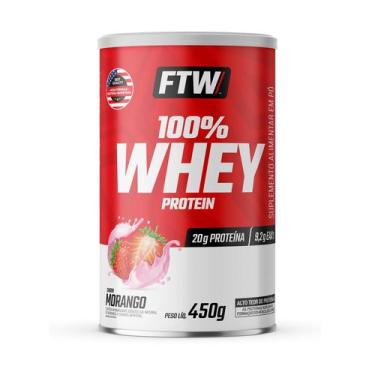 Imagem de 100 Whey Protein lata 450g FTW, MORANGO